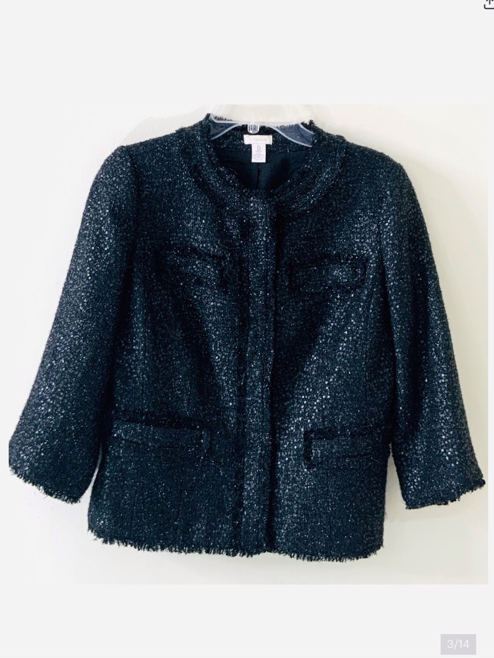 CHICO’S Black Fringed 3/4 Sleeve Blazer Jacket